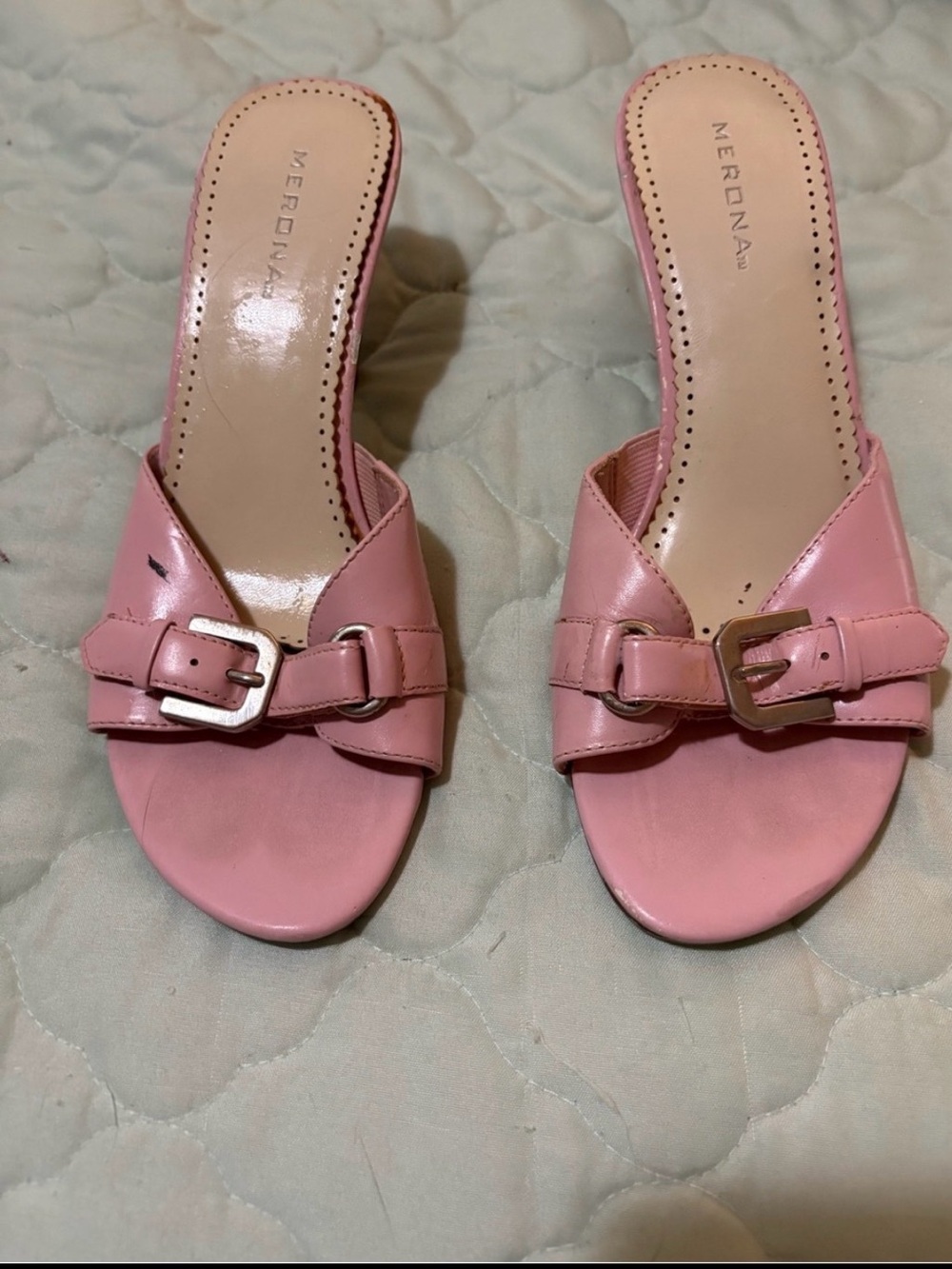 Merona Pink Slide Mules with Buckle Detail